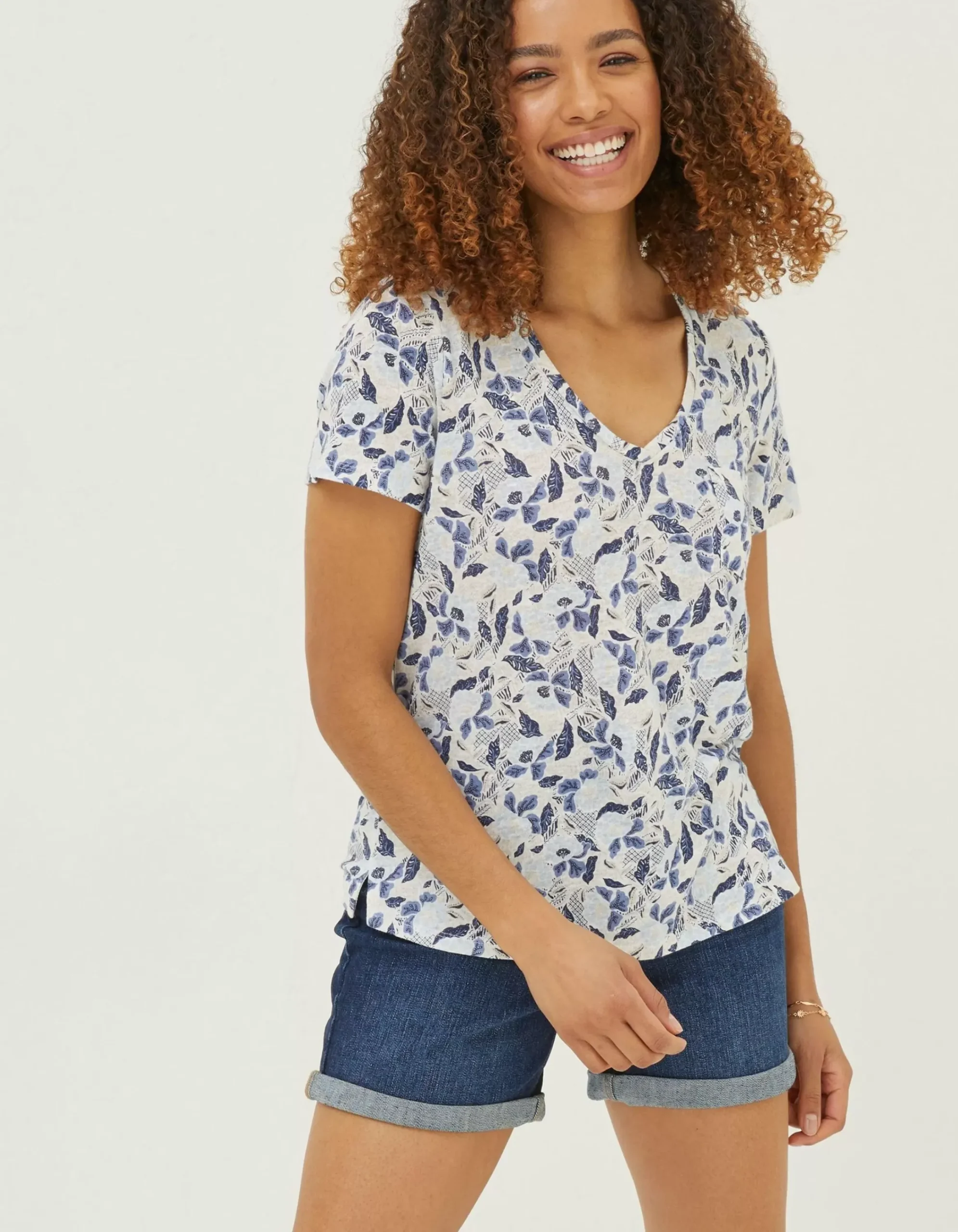 Women FatFace Tops & T-Shirts|Maggie Flower Linen T-Shirt