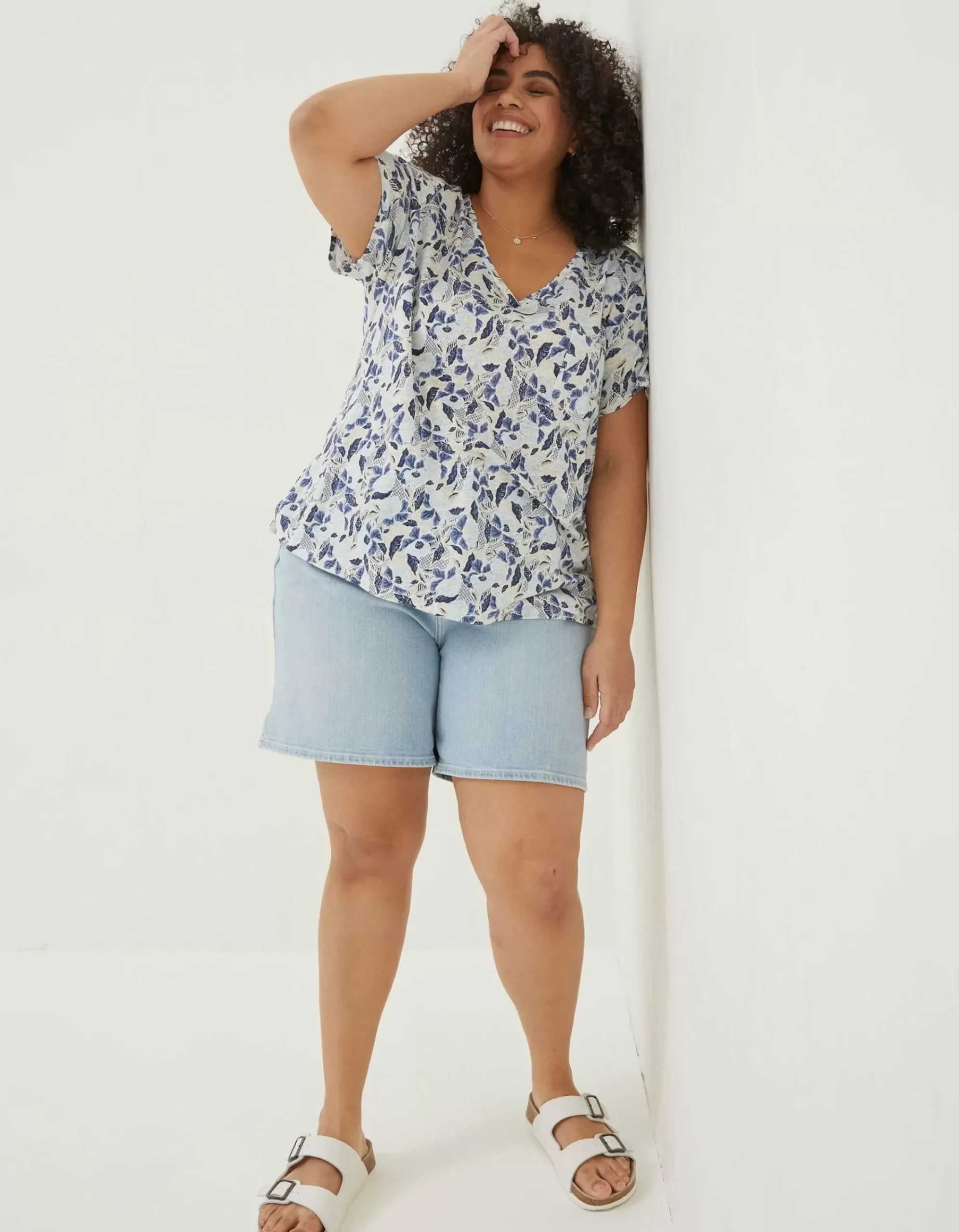 Women FatFace Tops & T-Shirts|Maggie Flower Linen T-Shirt