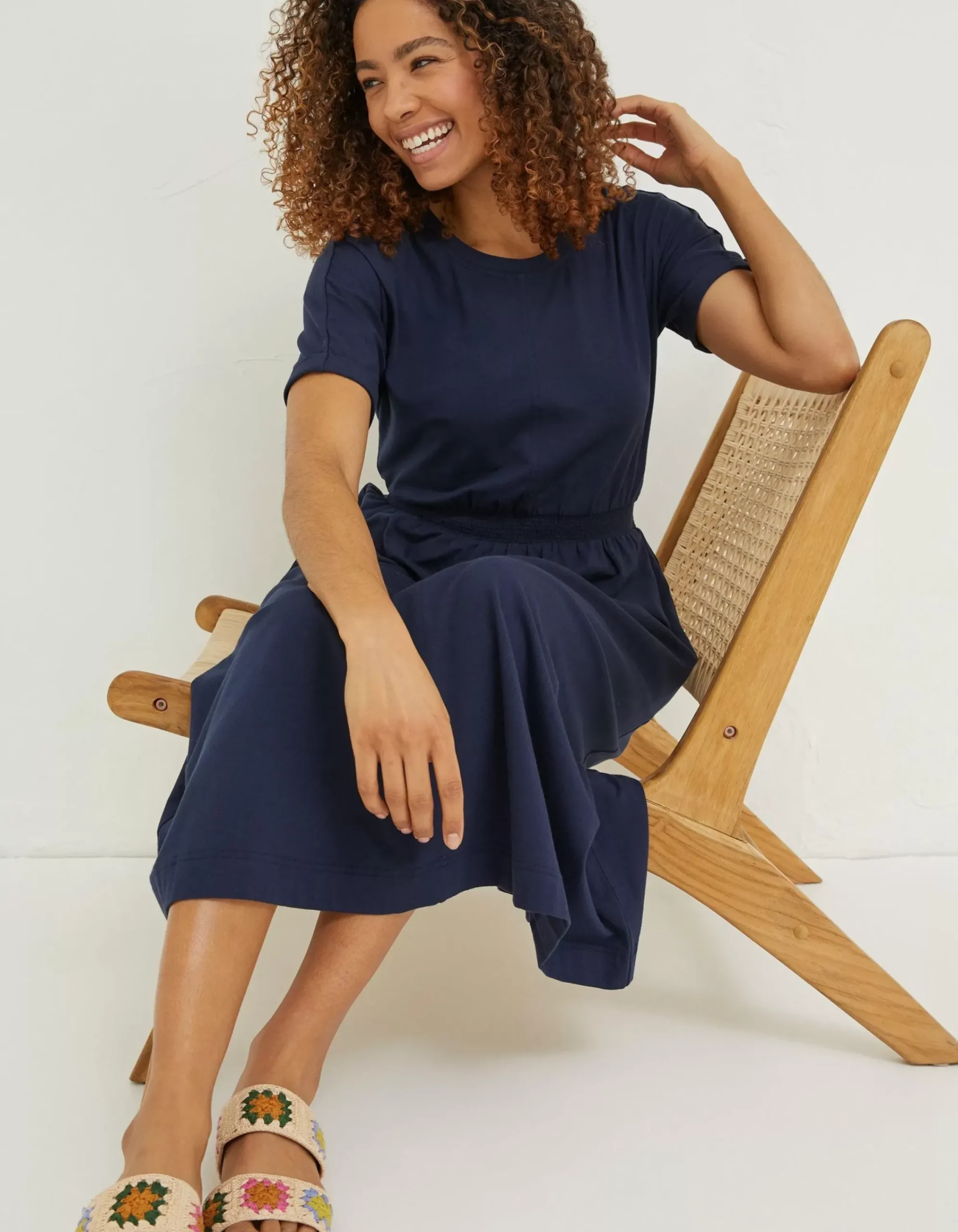 Women FatFace Dresses|Navi Jersey Midi Dress