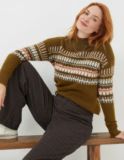 Women FatFace View All|Olive Fairisle Jumper
