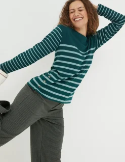 Women FatFace Tops & T-Shirts|Organic Cotton Button Breton