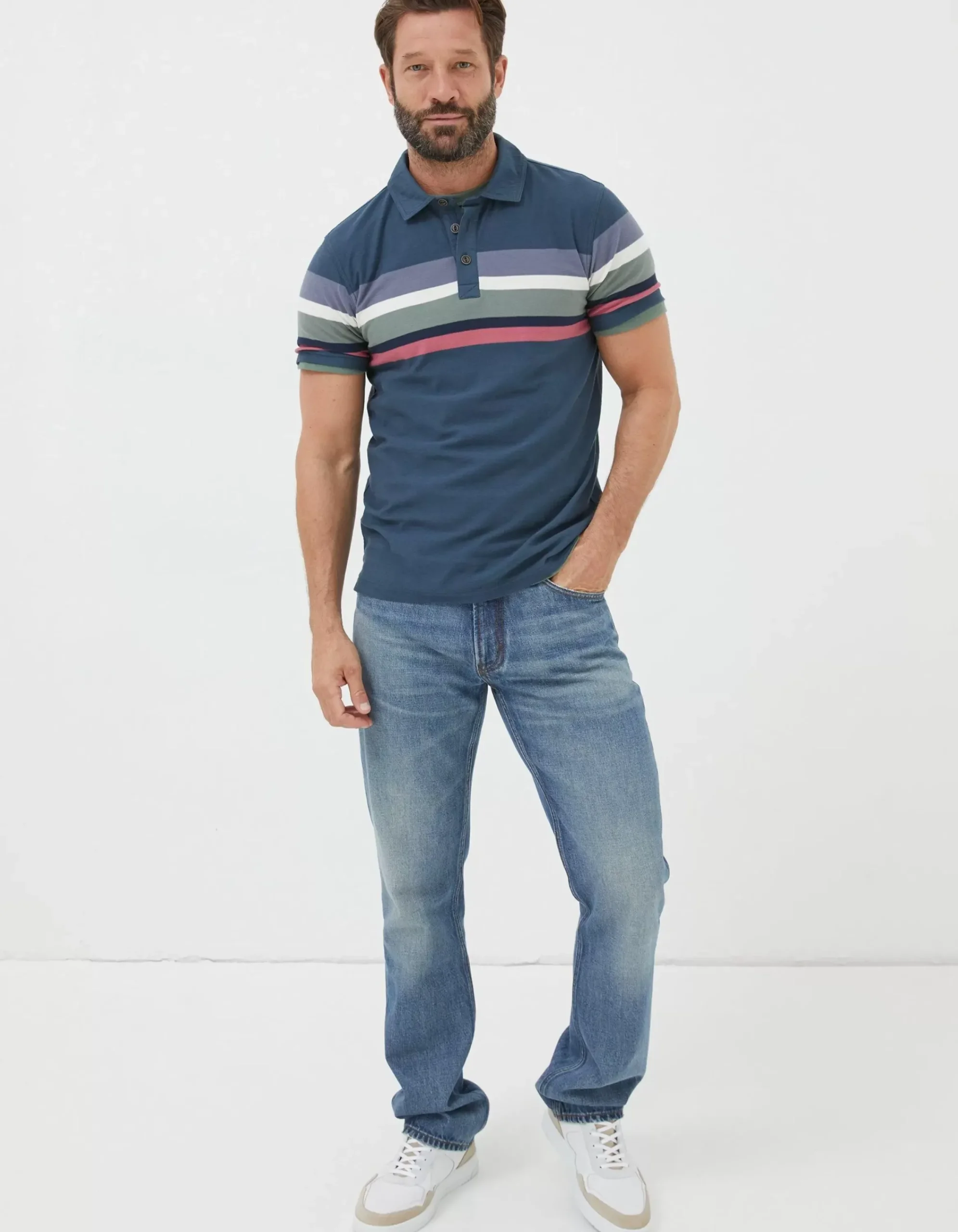 Men FatFace View All|Perranporth Chest Stripe Polo