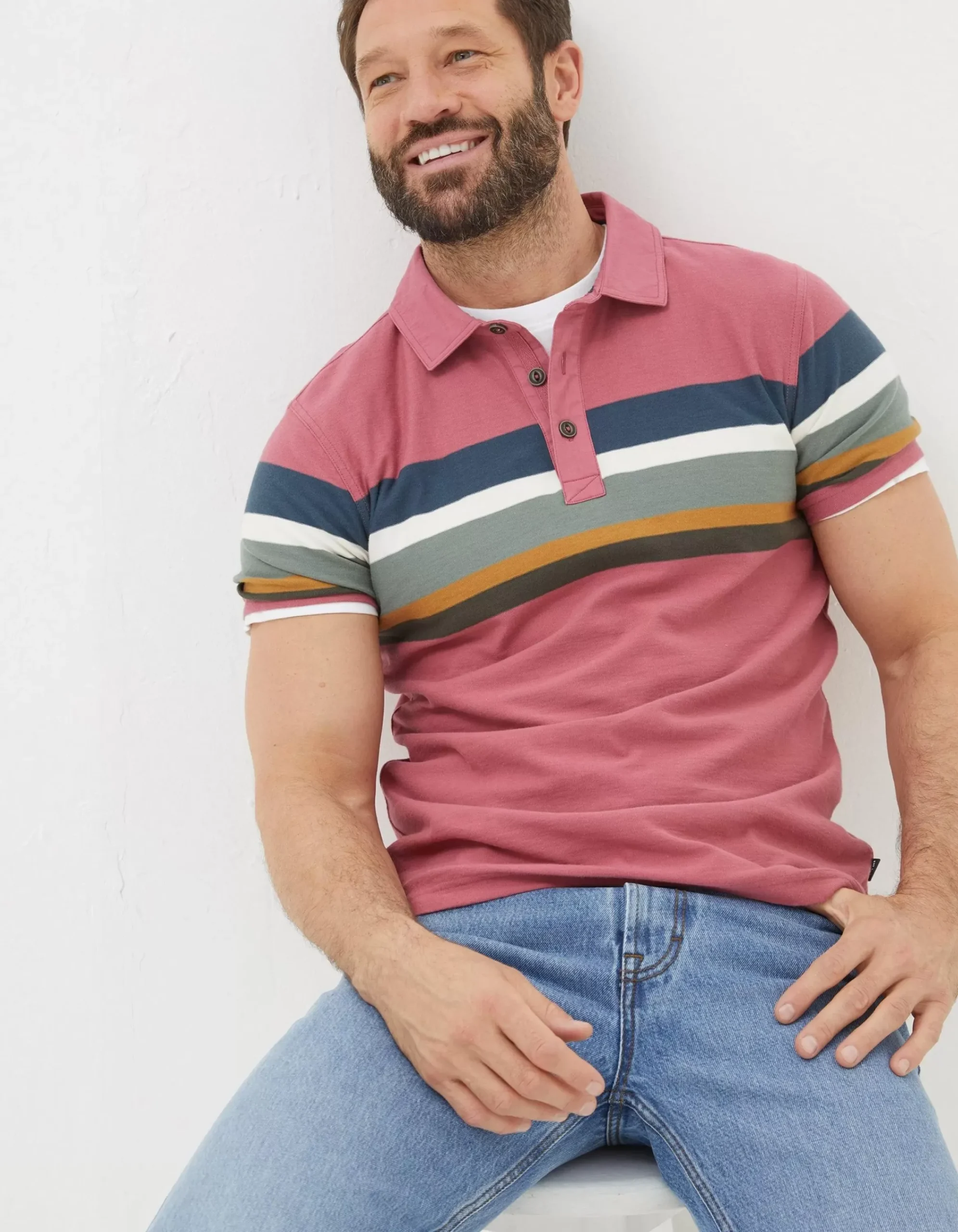 Men FatFace View All|Perranporth Chest Stripe Polo