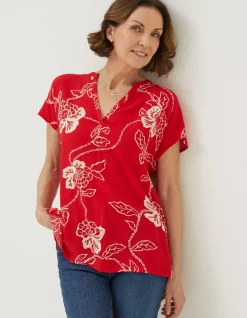 Women FatFace Shirts & Blouses|Piper Batik Red Tunic