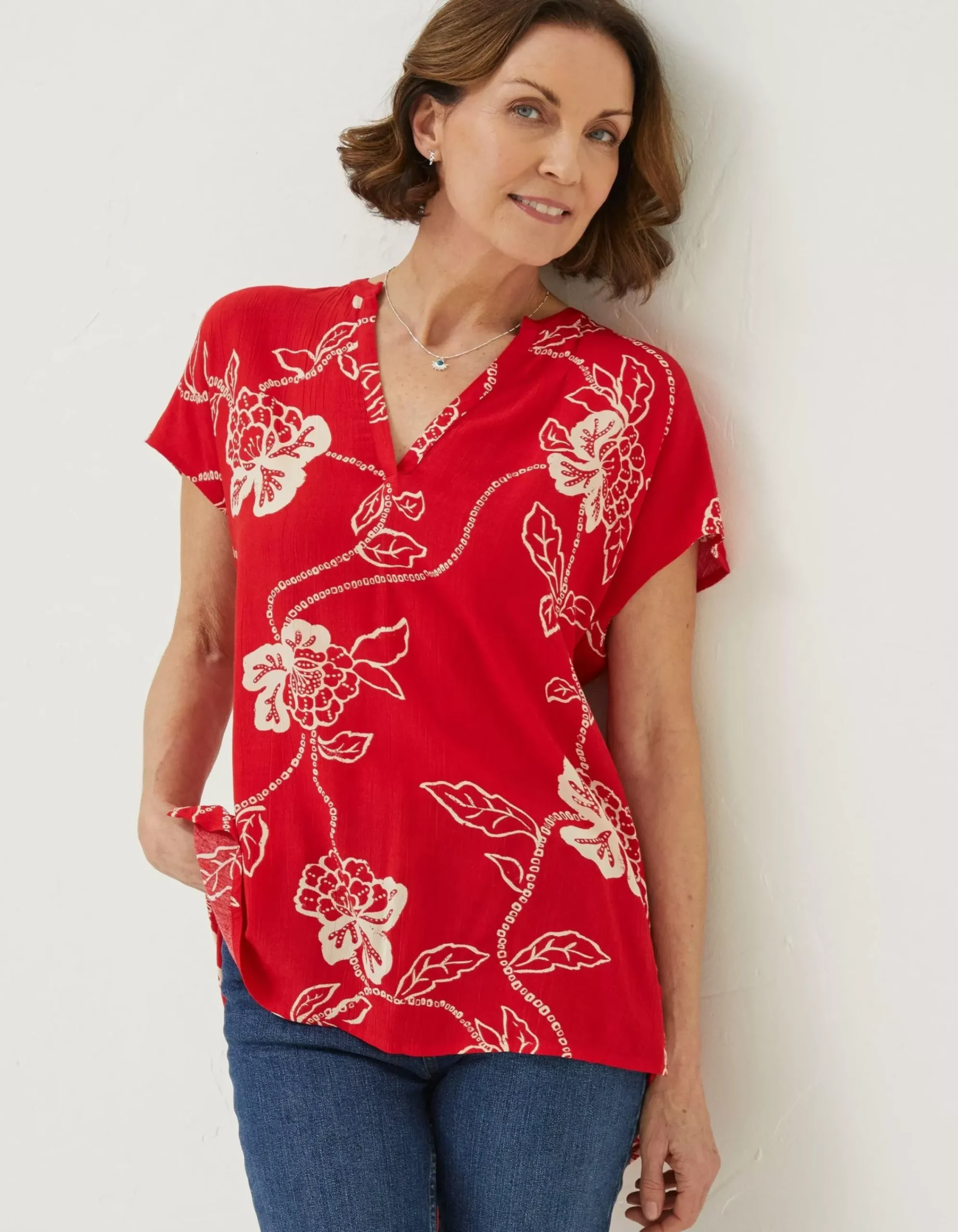 Women FatFace Shirts & Blouses|Piper Batik Red Tunic