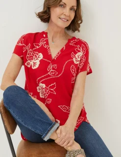 Women FatFace Shirts & Blouses|Piper Batik Red Tunic
