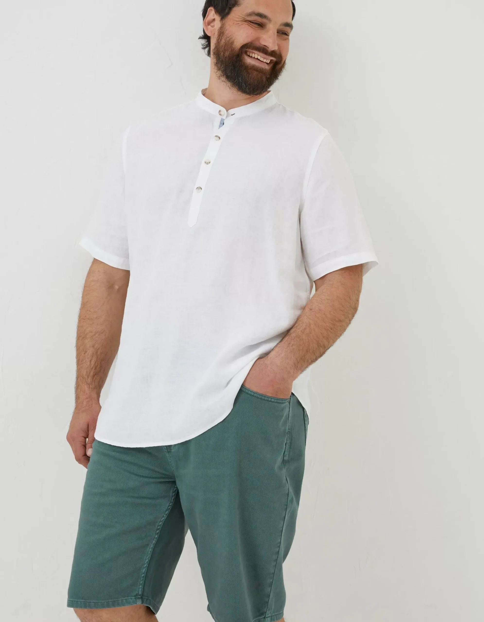 Men FatFace Shirts|Pop Over Linen Shirt