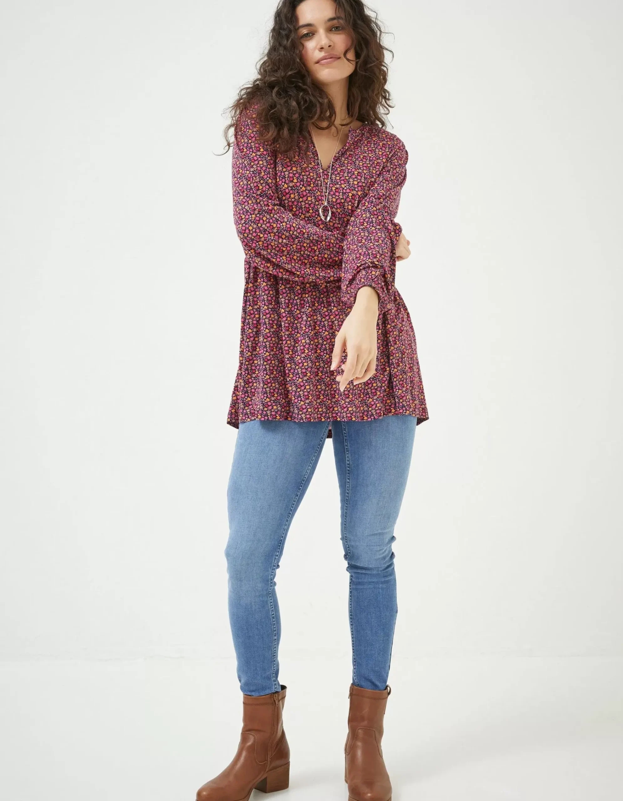 Women FatFace Tops & T-Shirts|Poppy Retro Ditsy Longline