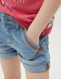 Girls FatFace View All|Rainbow Embroidered Denim Shorts