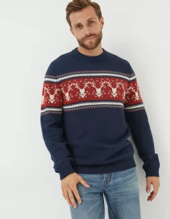 Men FatFace View All|Reindeer Crew Neck Jumper