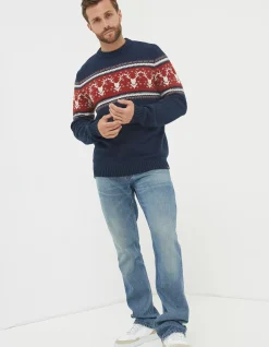 Men FatFace View All|Reindeer Crew Neck Jumper