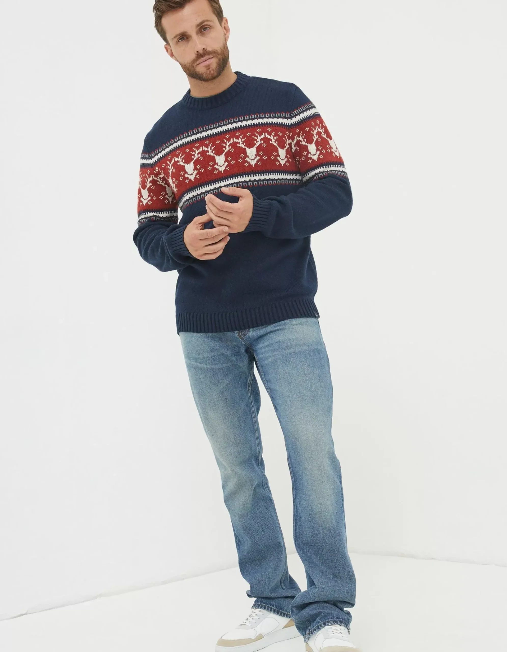 Men FatFace View All|Reindeer Crew Neck Jumper