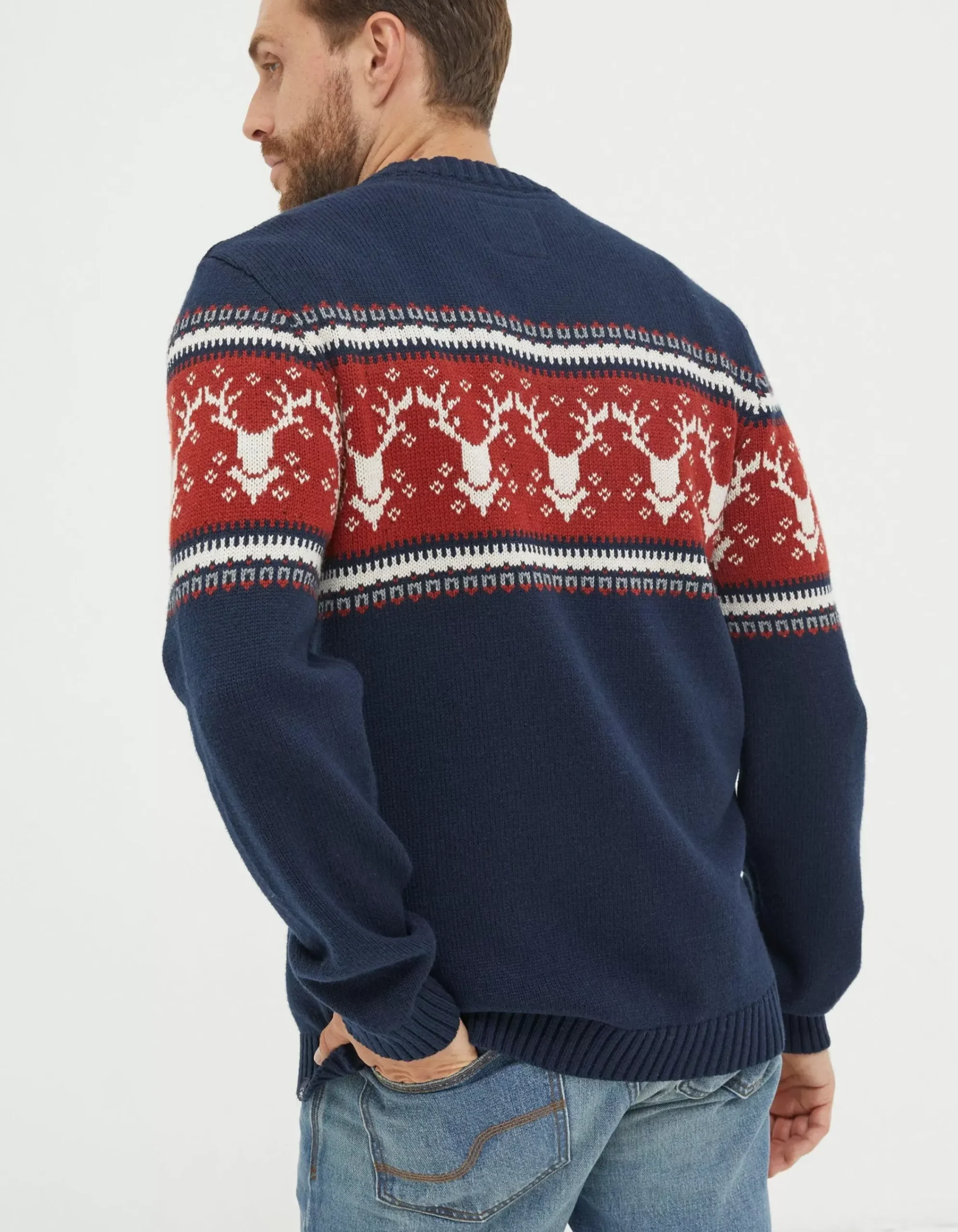 Men FatFace View All|Reindeer Crew Neck Jumper