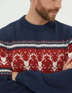 Men FatFace View All|Reindeer Crew Neck Jumper