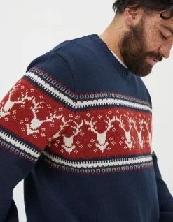 Men FatFace View All|Reindeer Crew Neck Jumper