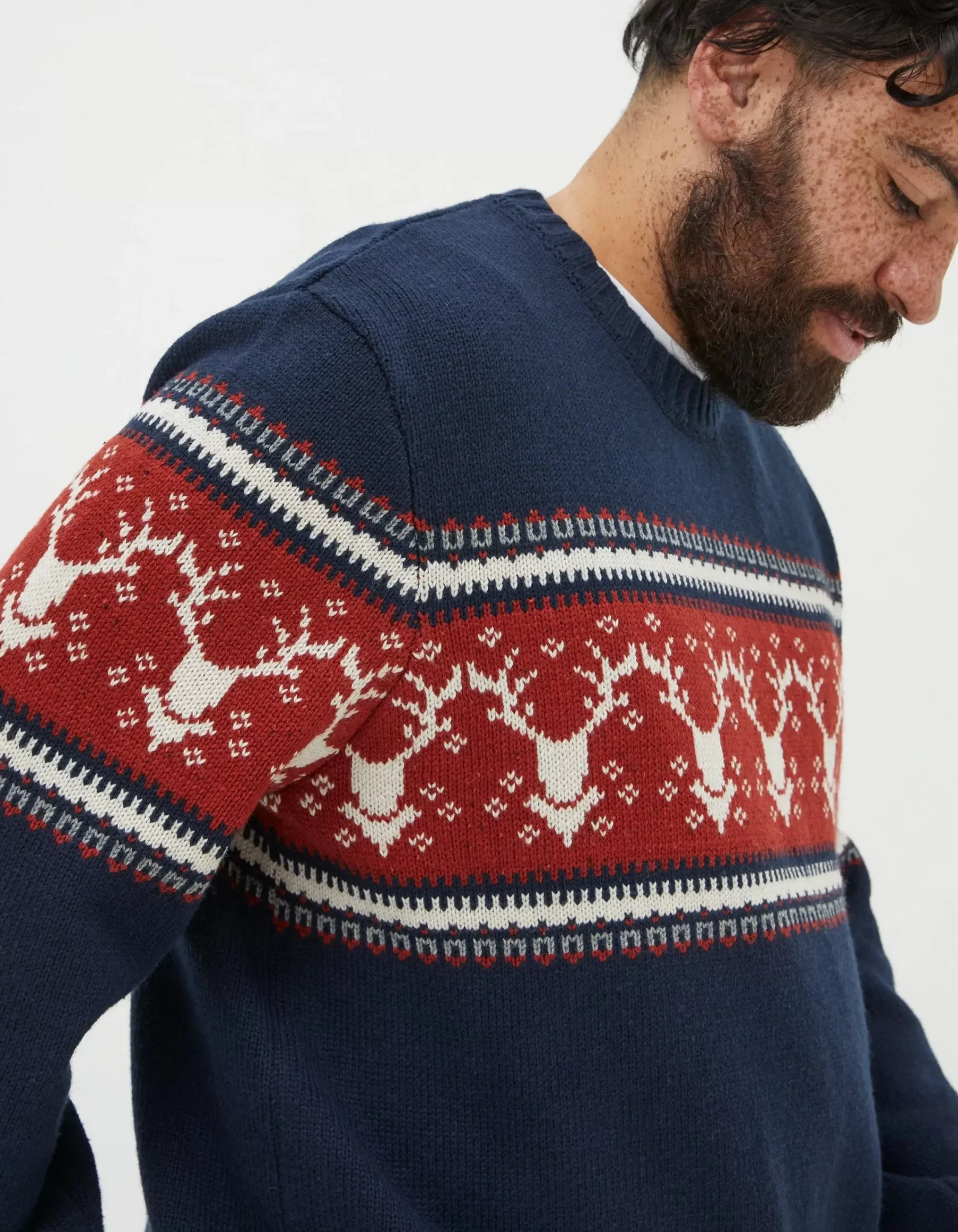 Men FatFace View All|Reindeer Crew Neck Jumper