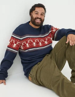 Men FatFace View All|Reindeer Crew Neck Jumper
