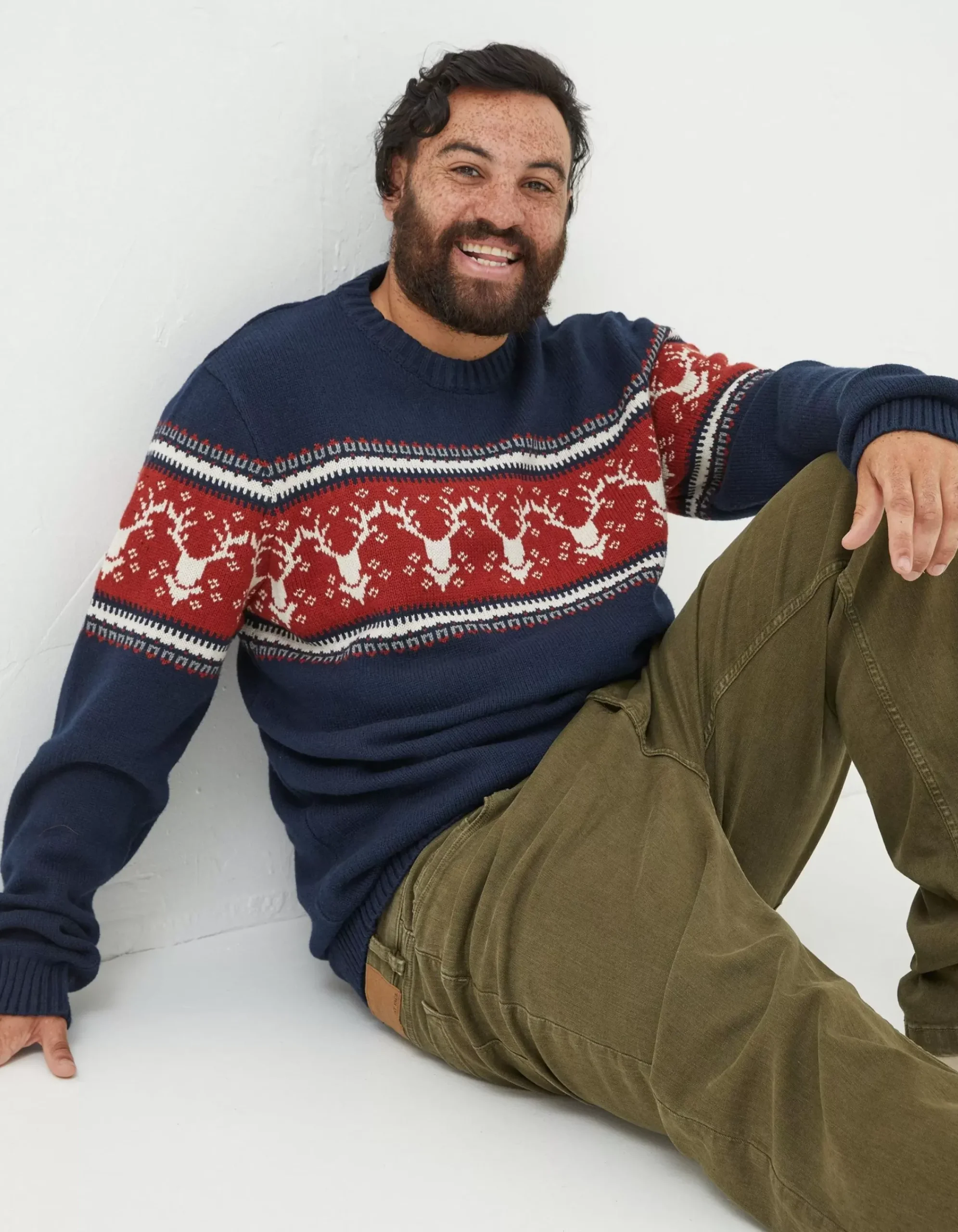 Men FatFace View All|Reindeer Crew Neck Jumper