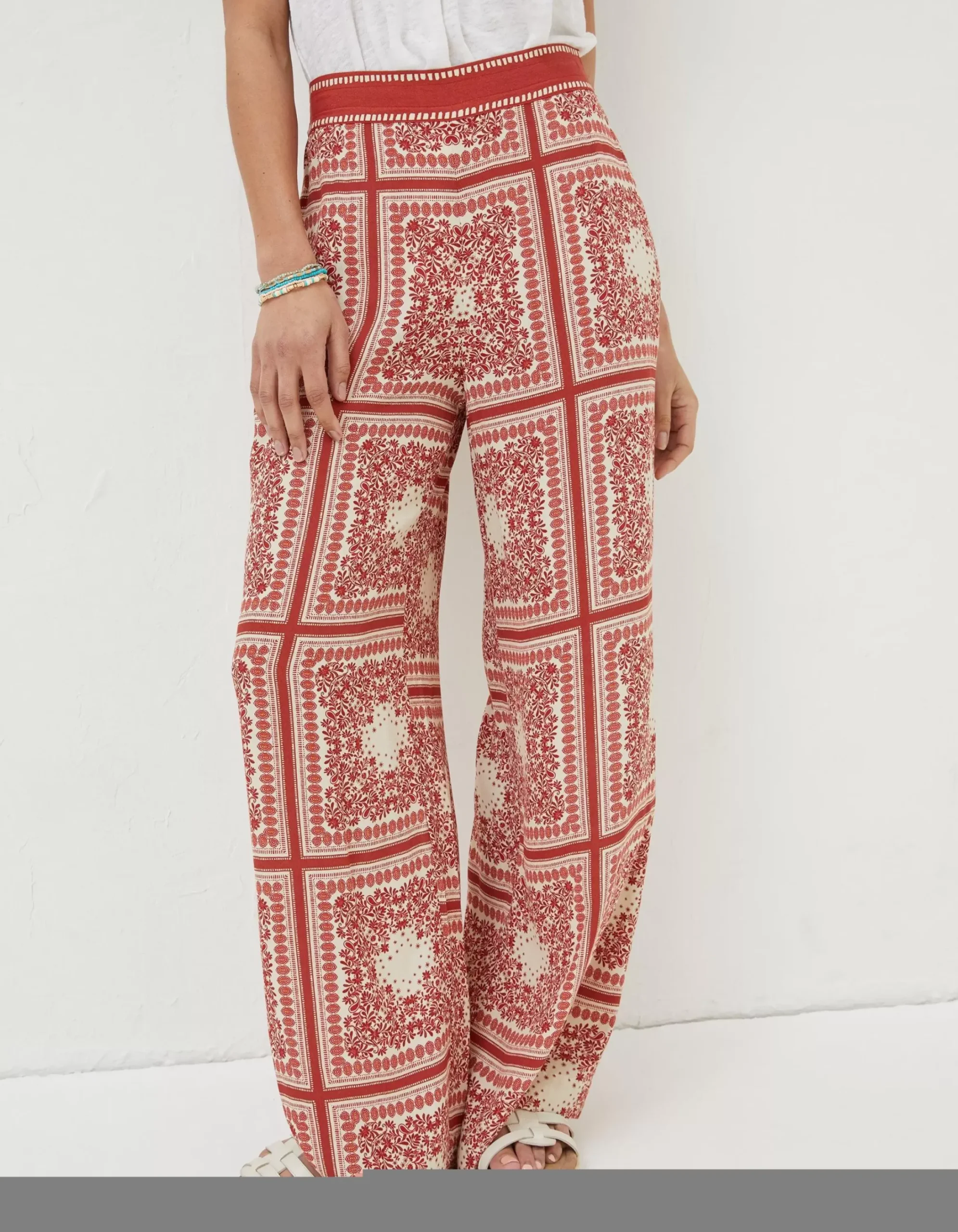 Women FatFace Trousers & Leggings|Scarf Print Palazzo Trousers