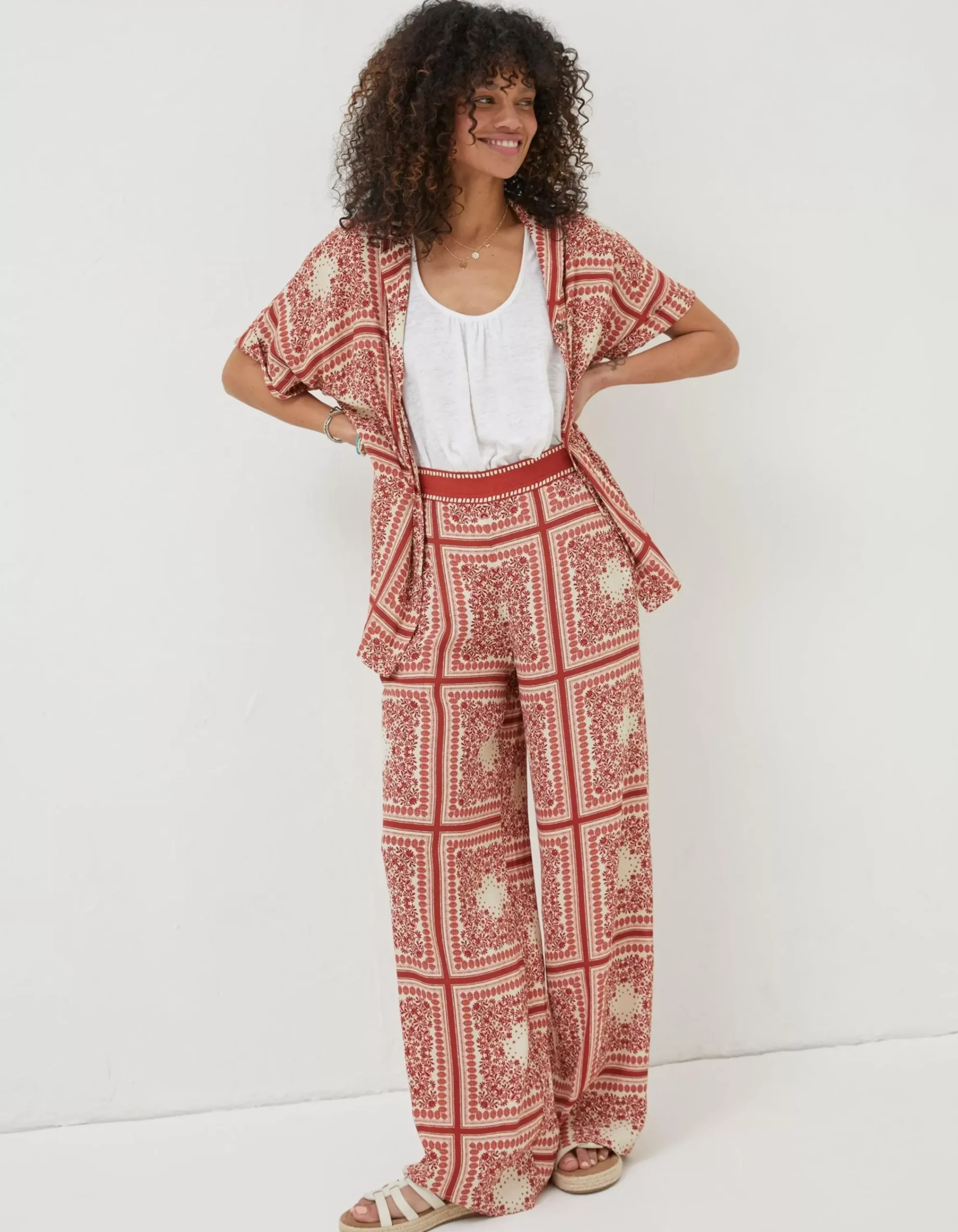 Women FatFace Trousers & Leggings|Scarf Print Palazzo Trousers