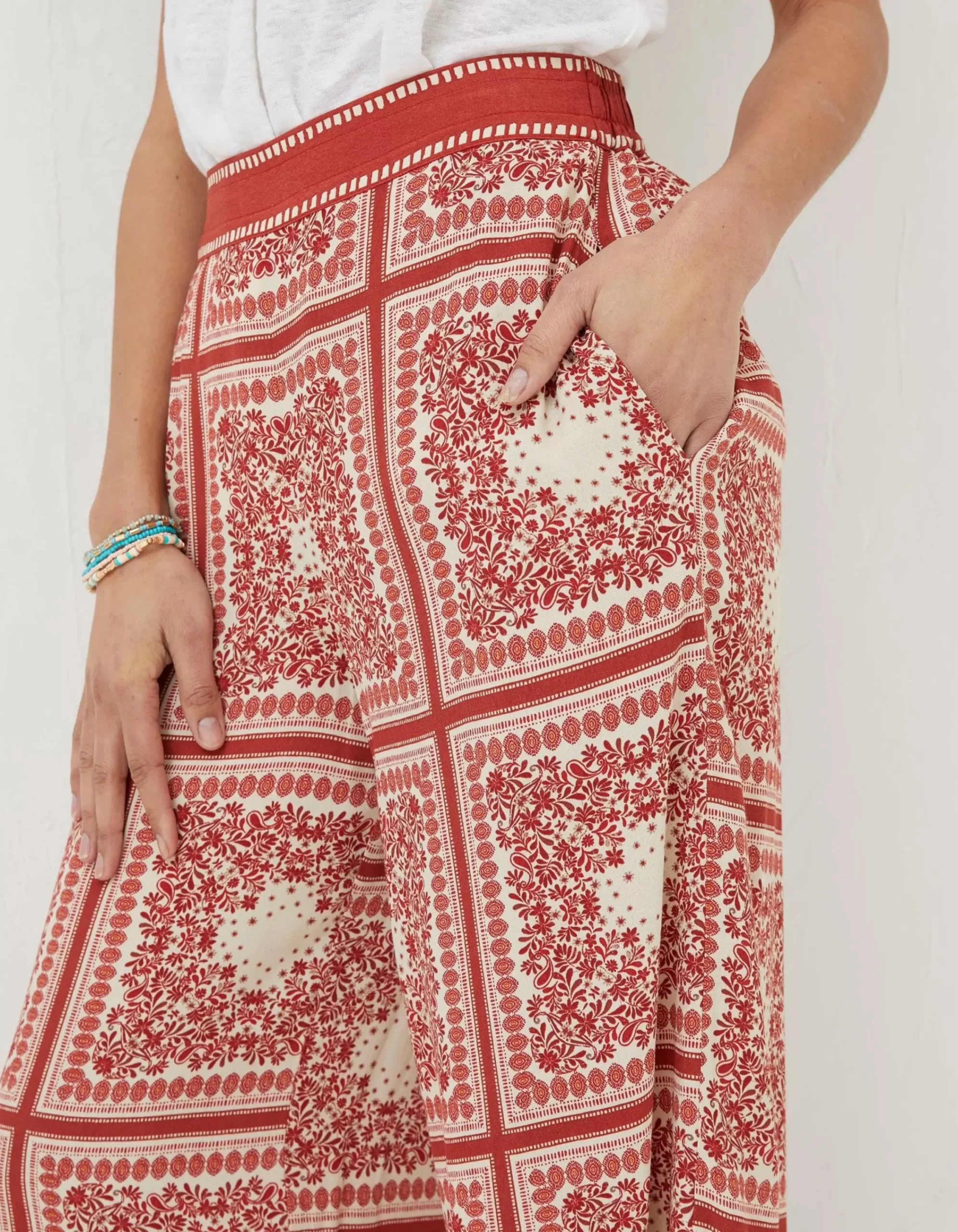 Women FatFace Trousers & Leggings|Scarf Print Palazzo Trousers