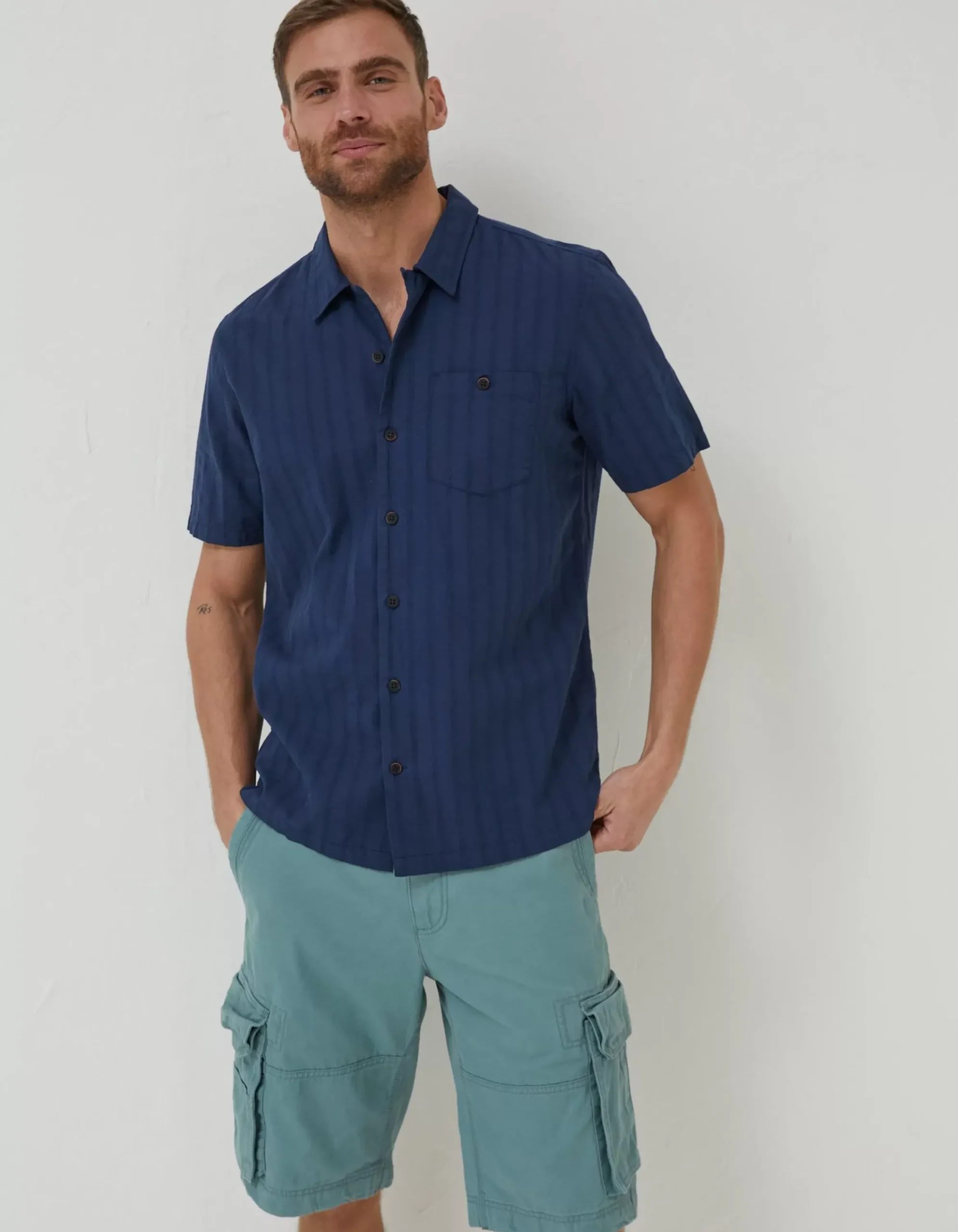 Men FatFace Shirts|Self Stripe Revere Shirt