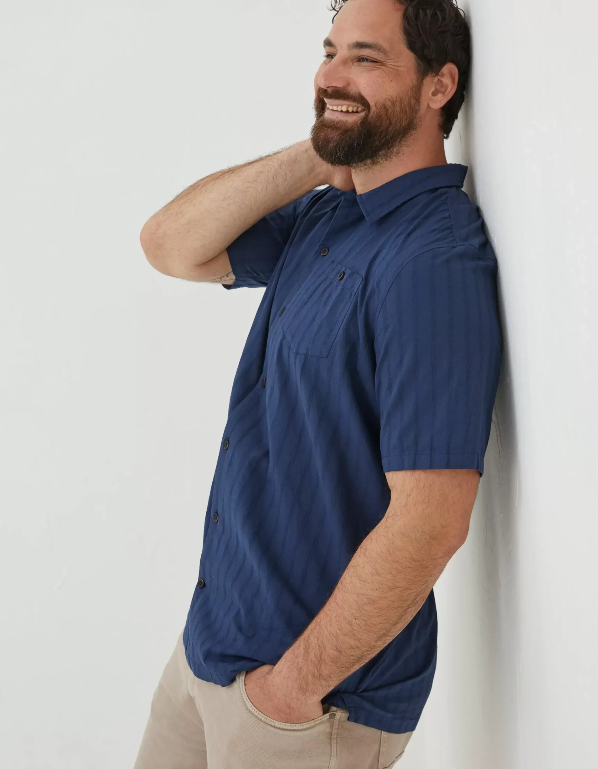 Men FatFace Shirts|Self Stripe Revere Shirt