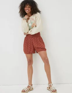 Women FatFace Shorts|Shirred Clip Geo Shorts