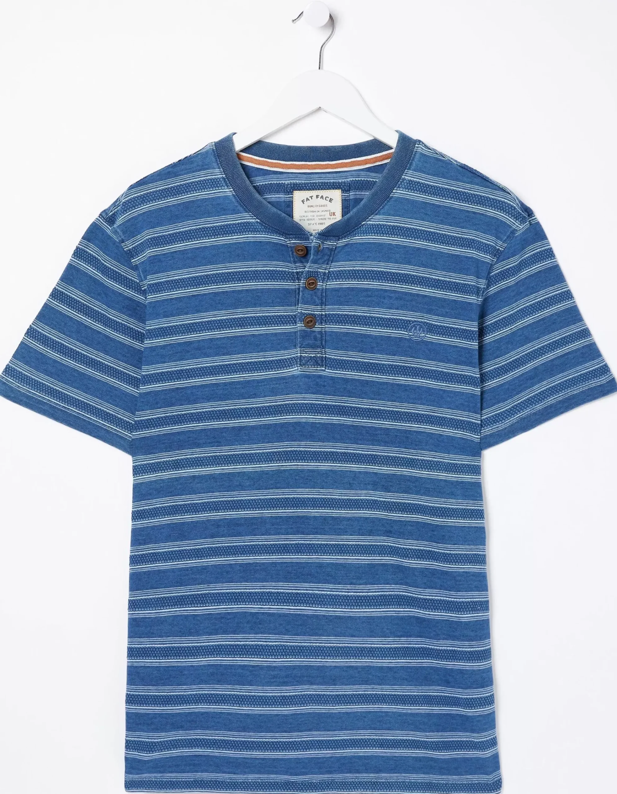 Men FatFace T-Shirts|Short Sleeve Indigo Texture Henley