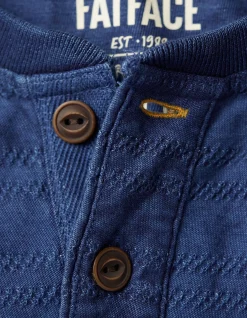Men FatFace View All|Short Sleeve Indigo Texture Henley