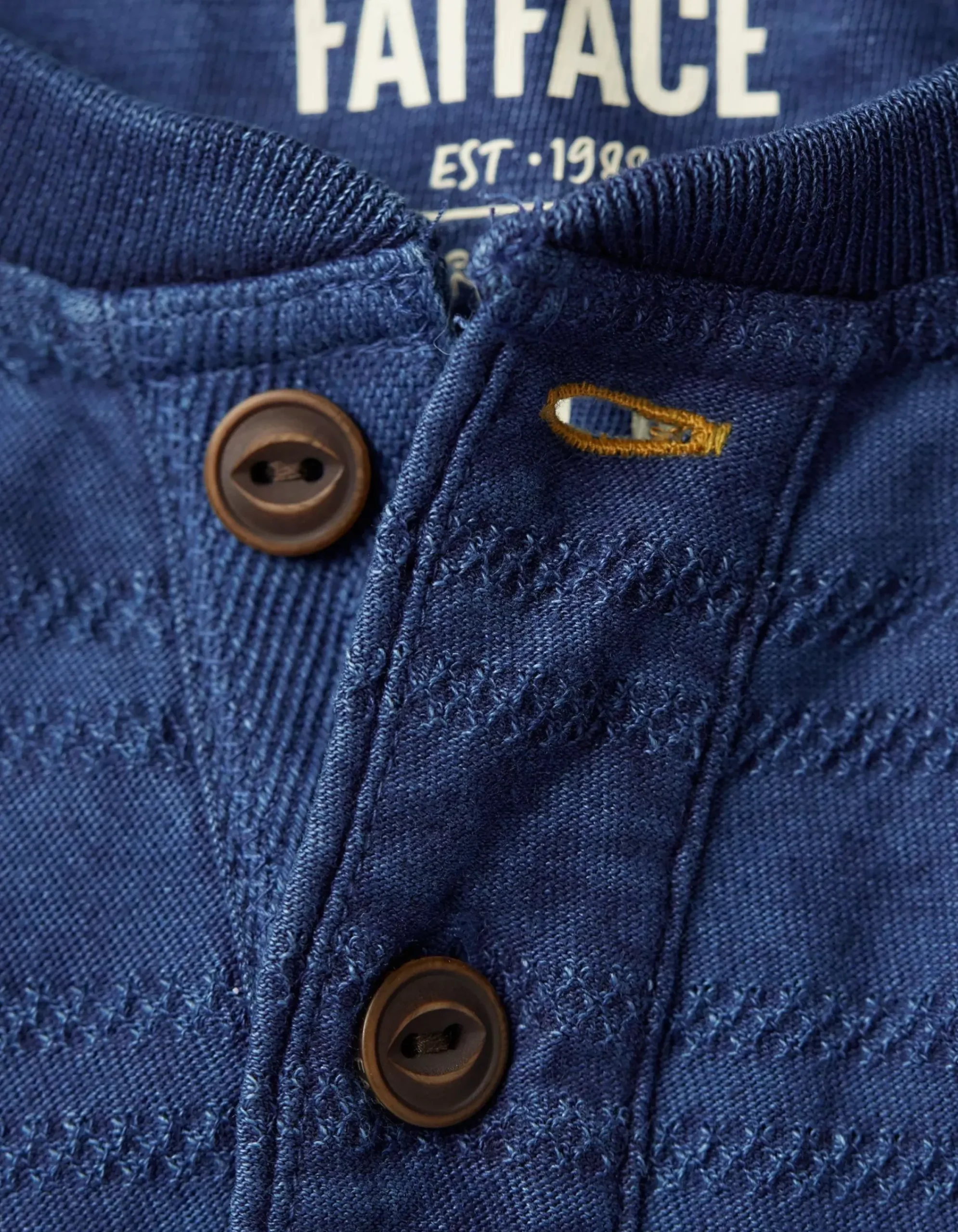 Men FatFace View All|Short Sleeve Indigo Texture Henley
