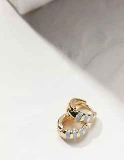 Women FatFace View All|Stripe Enamel Huggy Hoops