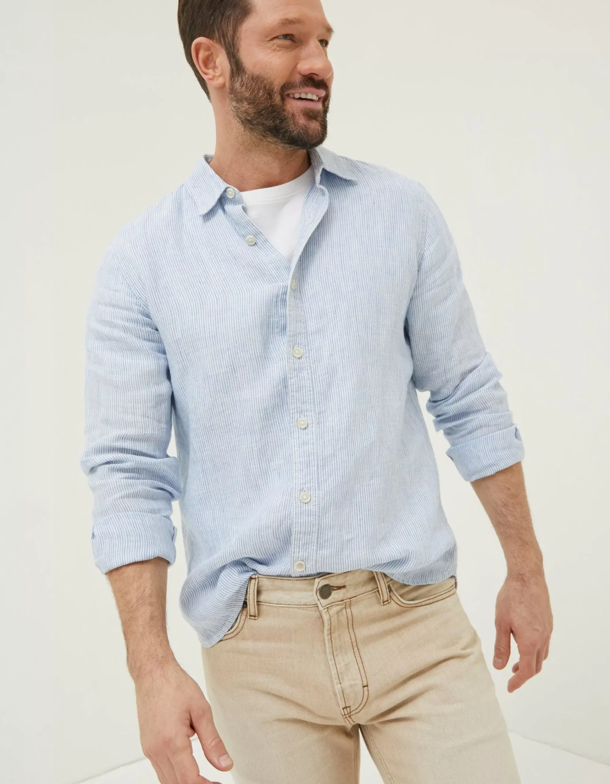 Men FatFace Shirts|Stripe Linen Shirt