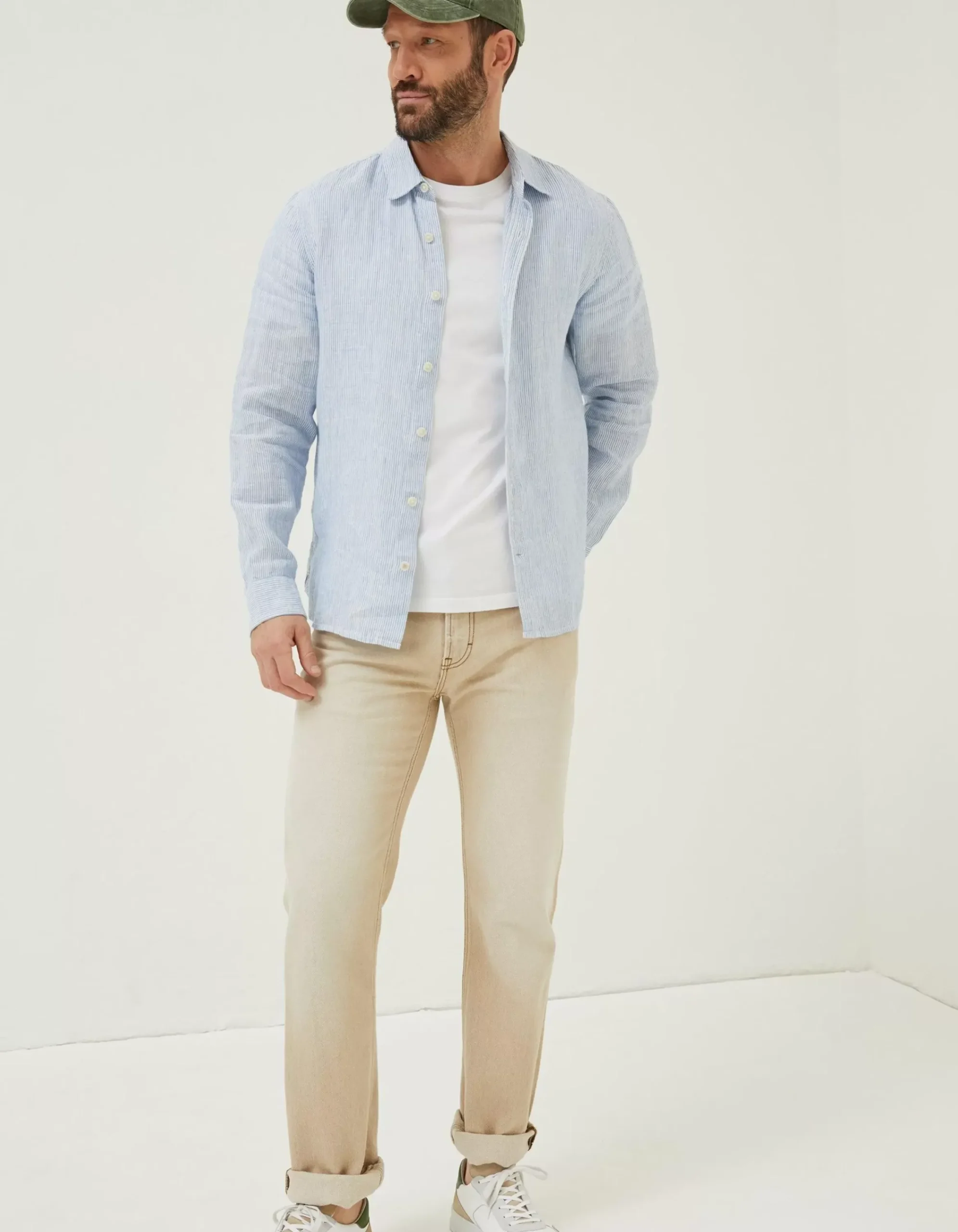 Men FatFace Shirts|Stripe Linen Shirt