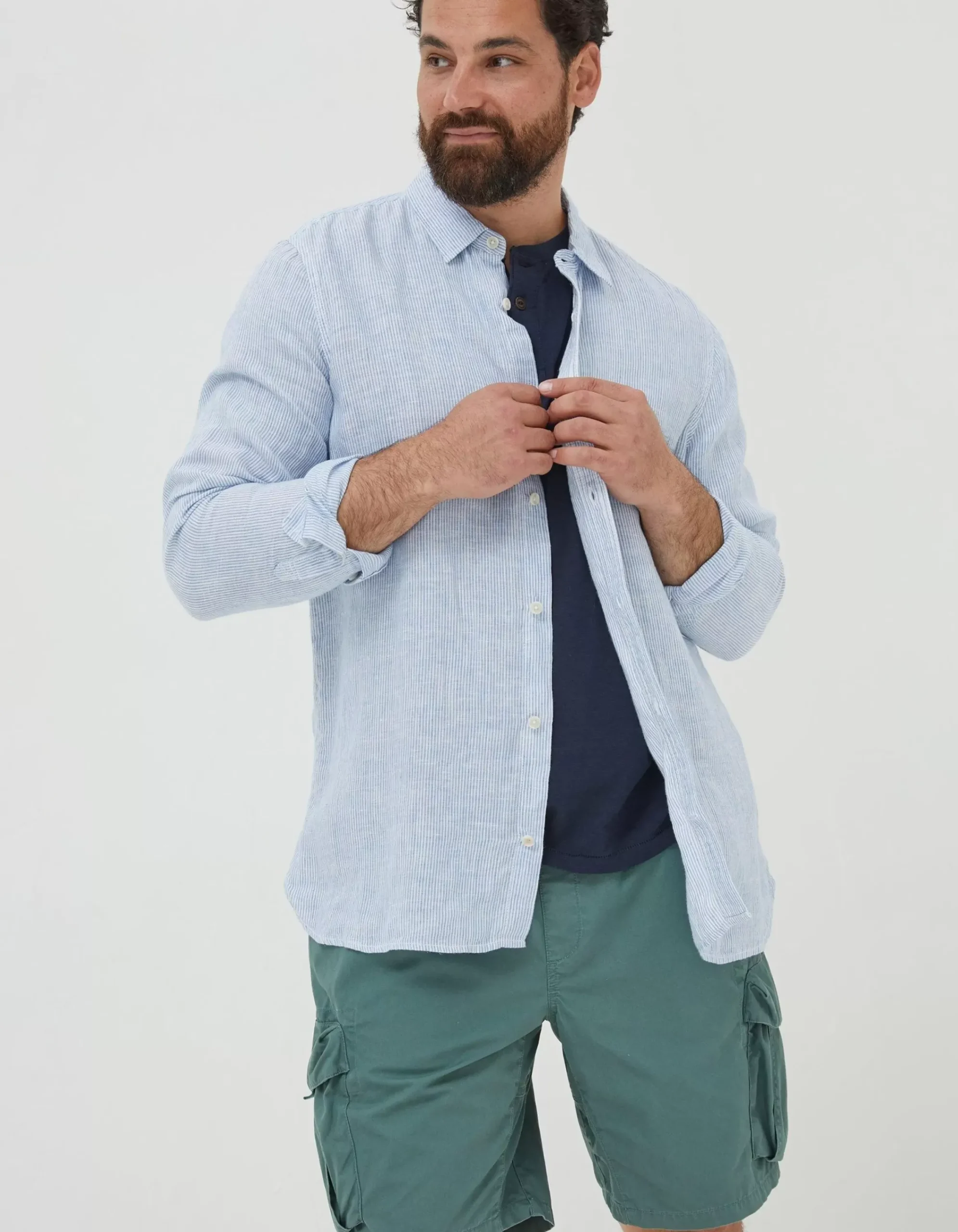 Men FatFace Shirts|Stripe Linen Shirt