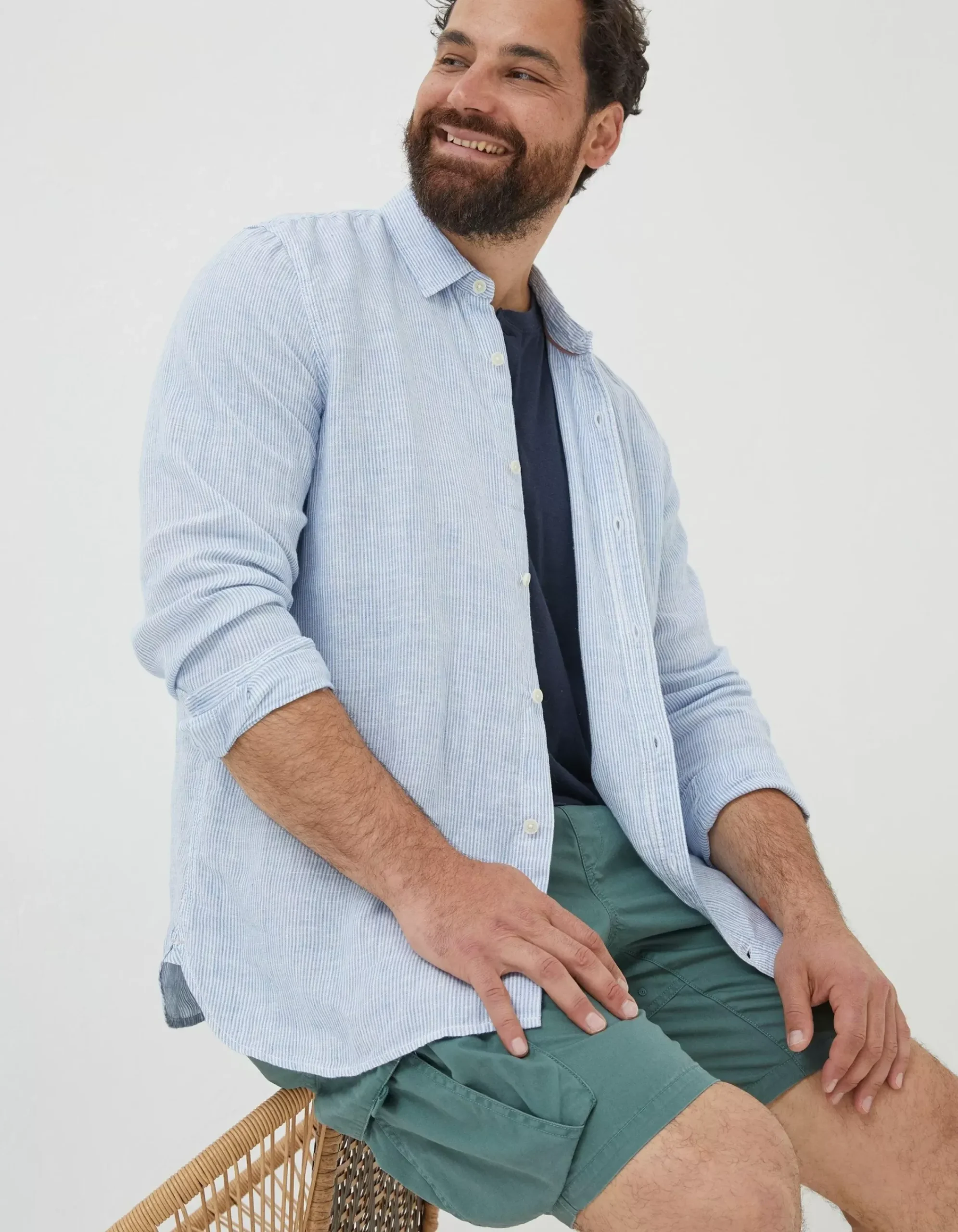 Men FatFace Shirts|Stripe Linen Shirt