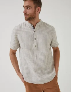 Men FatFace Shirts|Stripe Pop Over Linen Shirt