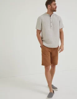 Men FatFace Shirts|Stripe Pop Over Linen Shirt