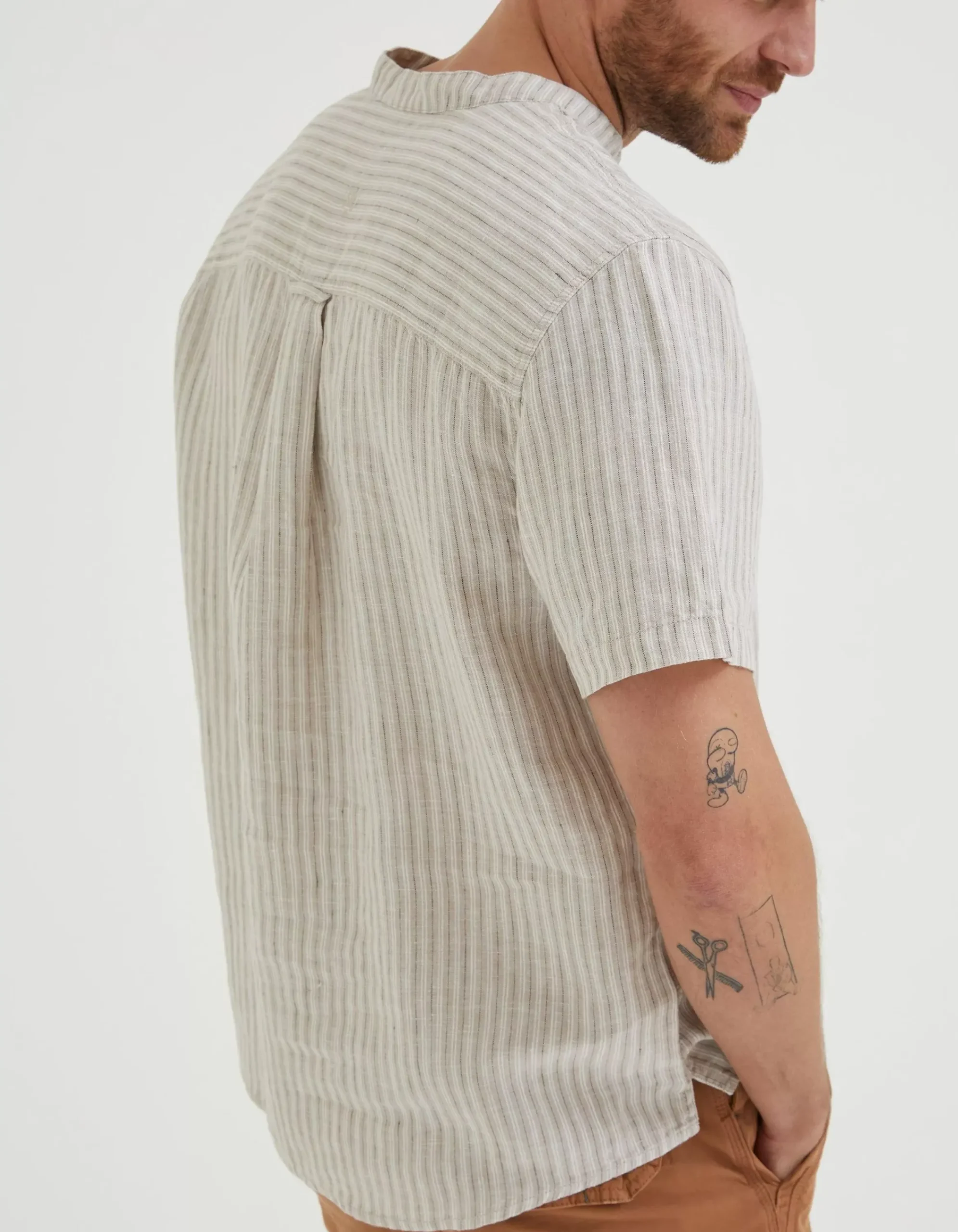 Men FatFace Shirts|Stripe Pop Over Linen Shirt