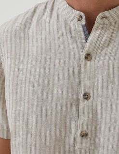 Men FatFace Shirts|Stripe Pop Over Linen Shirt