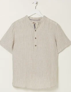 Men FatFace Shirts|Stripe Pop Over Linen Shirt