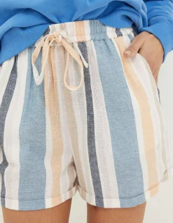Women FatFace Shorts|Tenby Multi Stripe Linen Blend Short