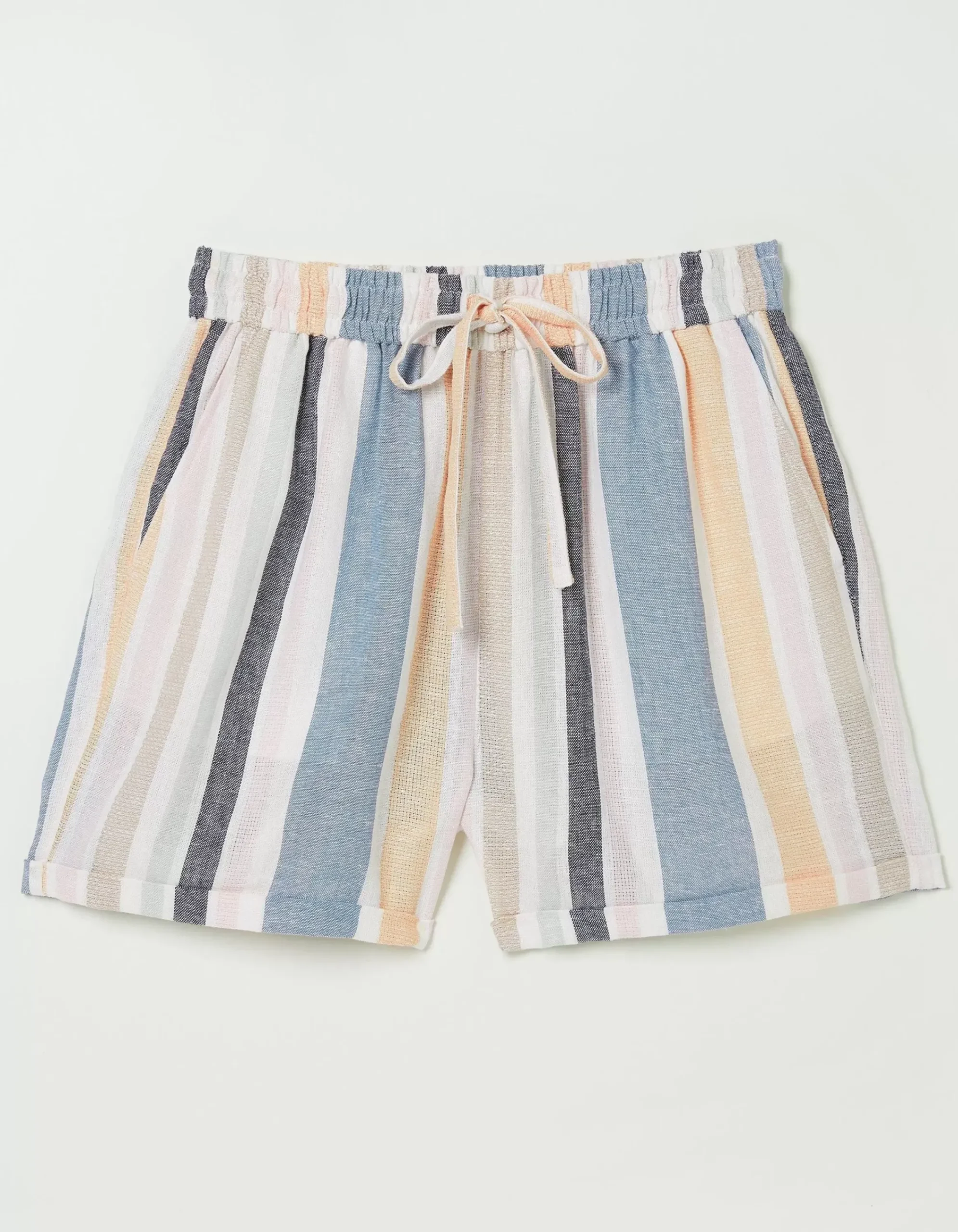 Women FatFace Shorts|Tenby Multi Stripe Linen Blend Short
