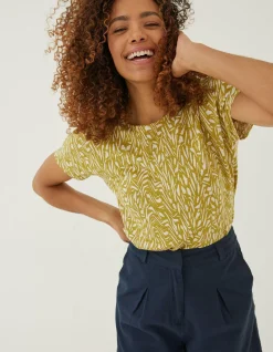 Women FatFace Tops & T-Shirts|Tie Back Paint Linen T-Shirt