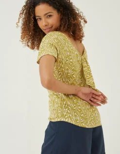 Women FatFace Tops & T-Shirts|Tie Back Paint Linen T-Shirt