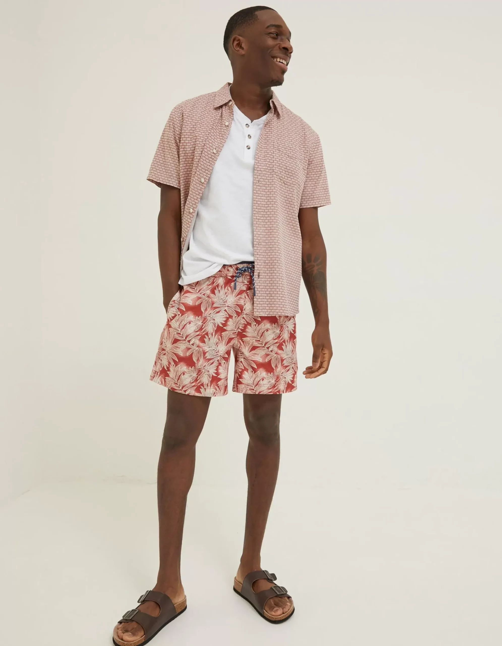 Men FatFace Swimwear|Trevose Leaf Print Swim Shorts