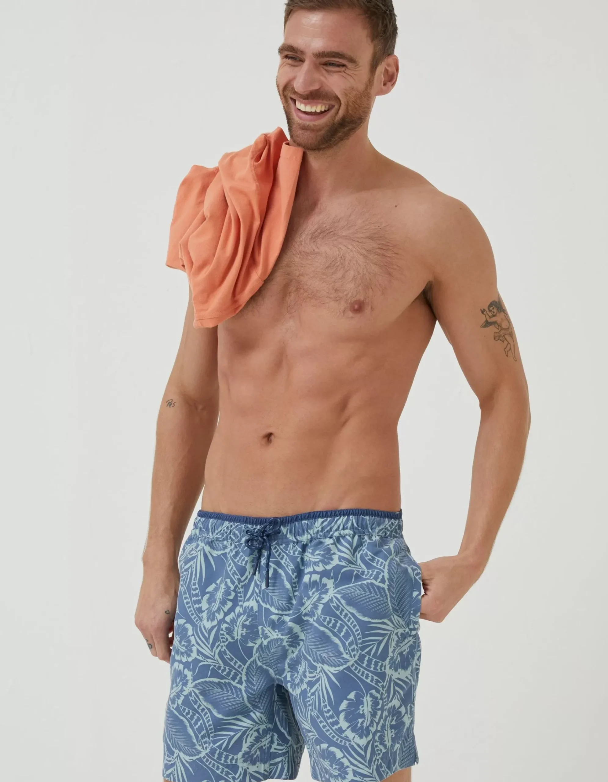 Men FatFace Swimwear|Trevose Palm Print Swim Shorts