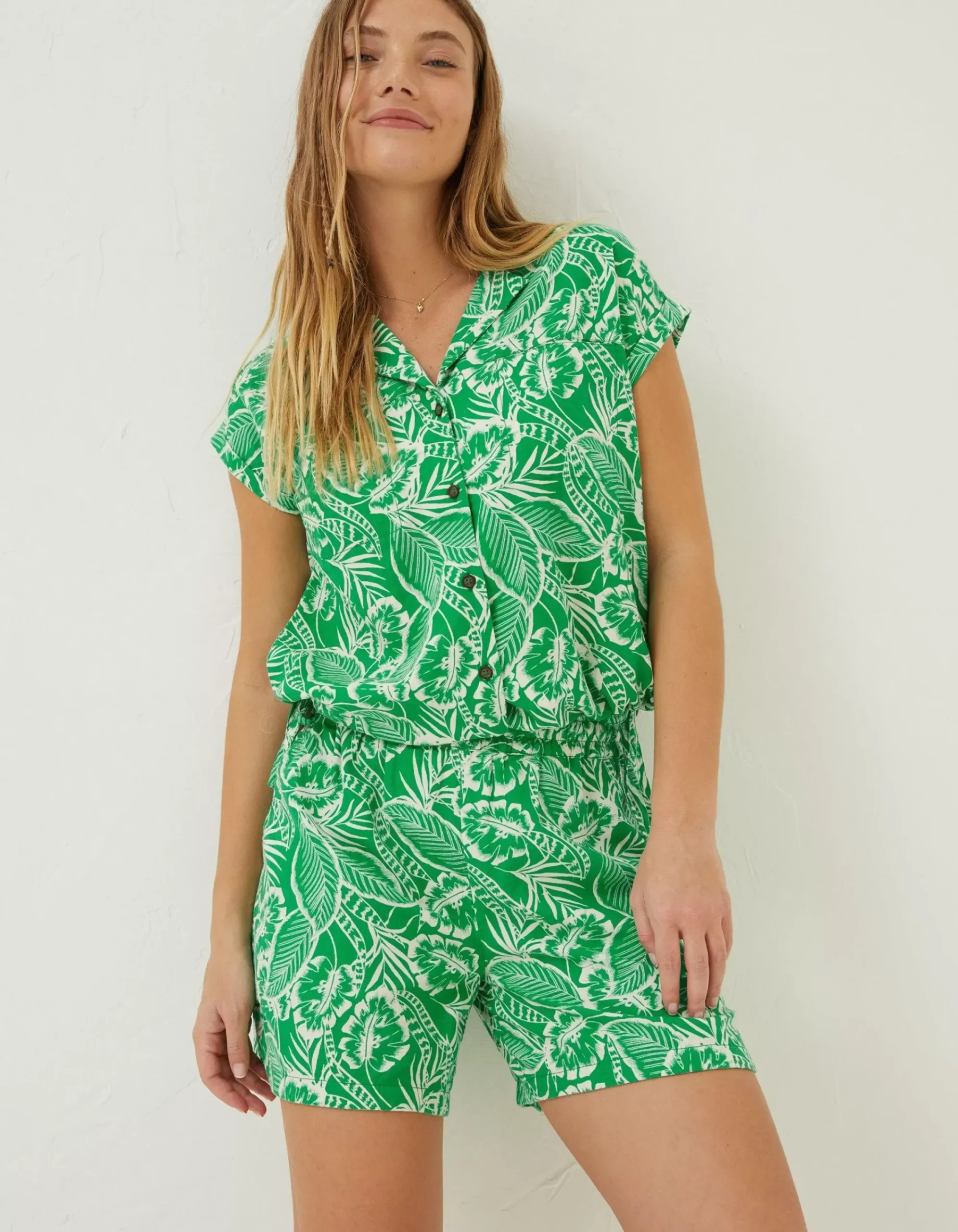 Women FatFace Shirts & Blouses|Val Leaf Linen Blend Shirt