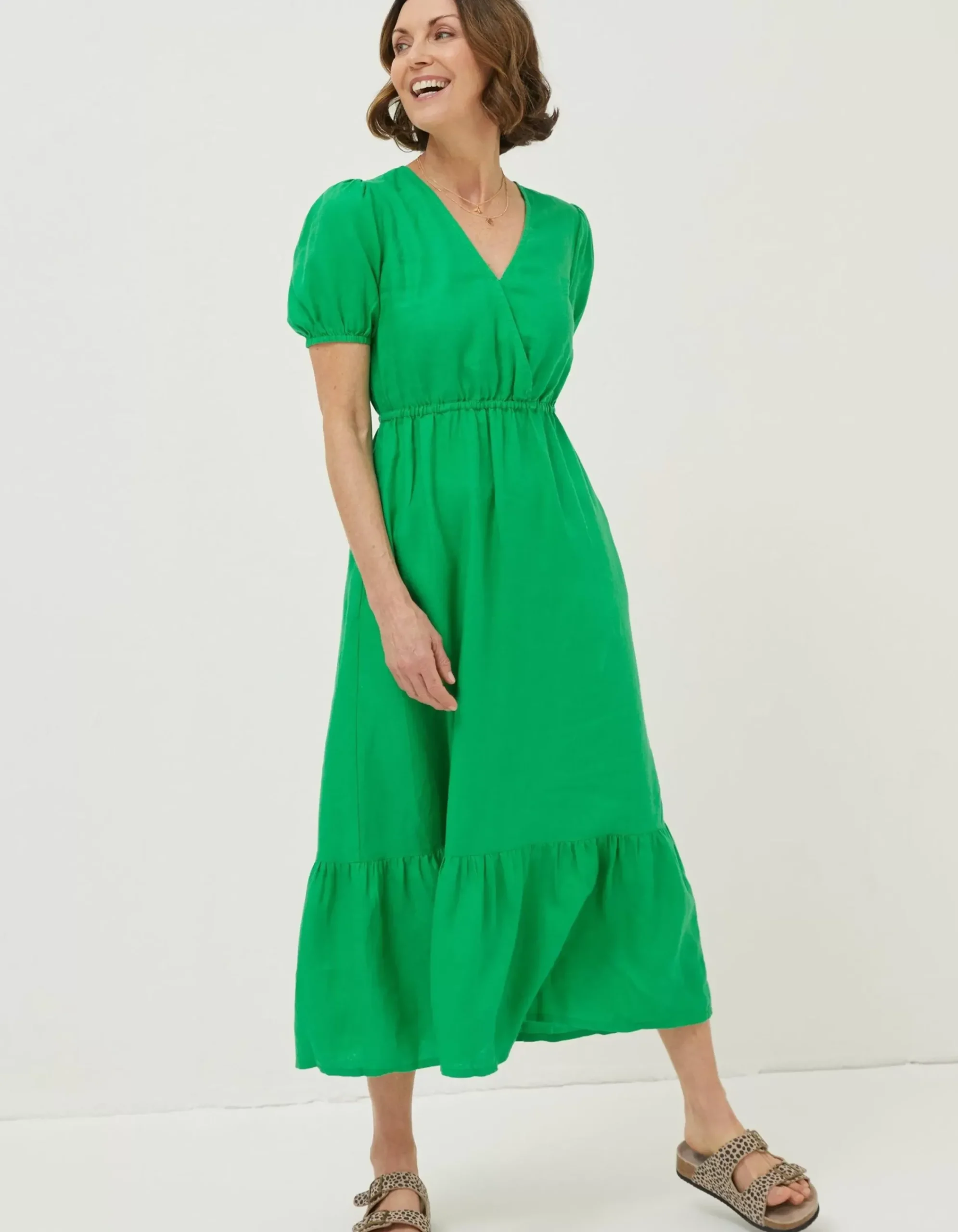 Women FatFace Dresses|Vivvie Linen Midi Dress